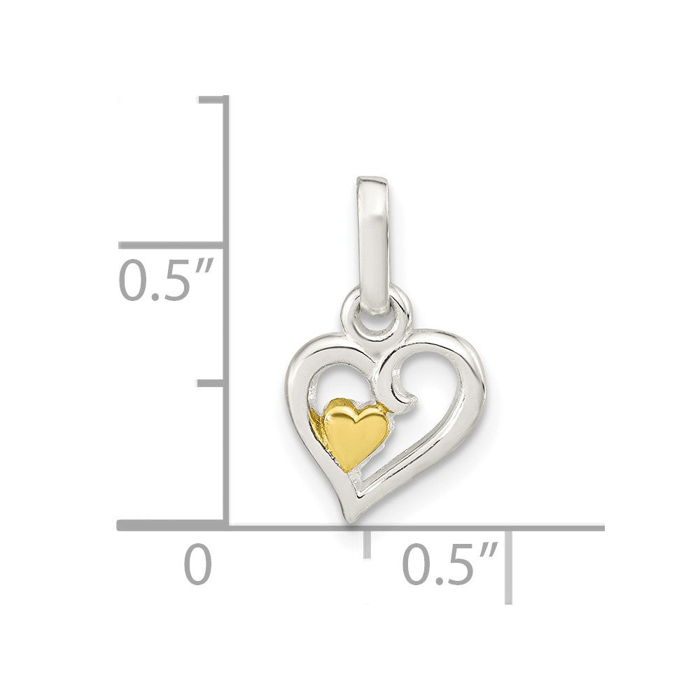 Sterling Silver & Rose gold-plated Polished Open Hearts Pendant