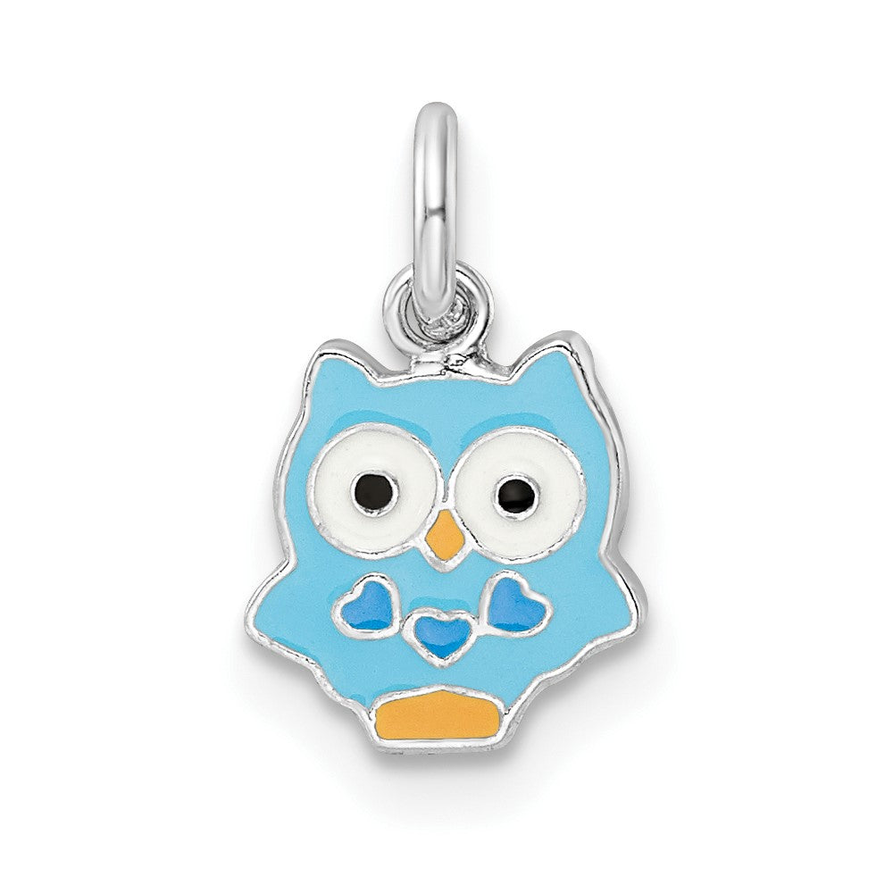 Sterling Silver RH-plated Multi-color Enameled Owl Children's Pendant