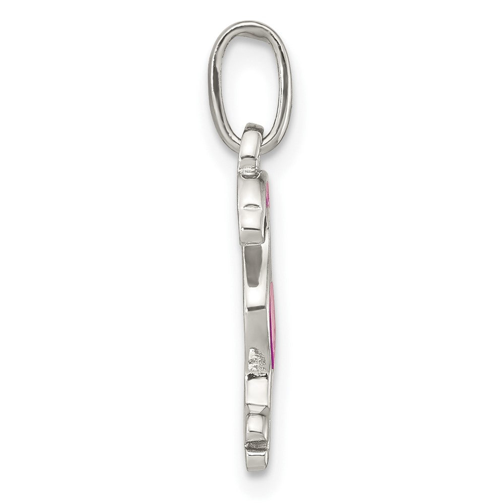 Sterling Silver RH-plted Black and Hot Pink Enameled Flamingo Pendant