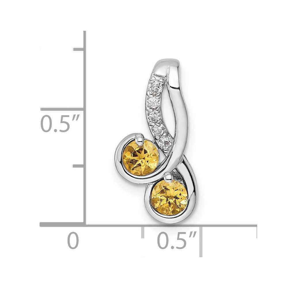 SS Rhod-plated Double Circle .5t.w. Citrine/White Topaz Pendant