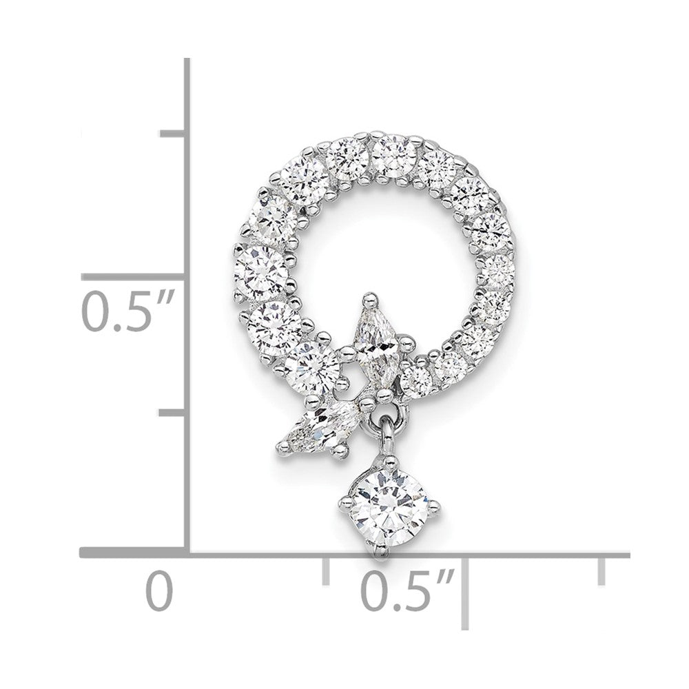 Sterling Silver Rhod-plated CZ Circle Chain Slide Pendant