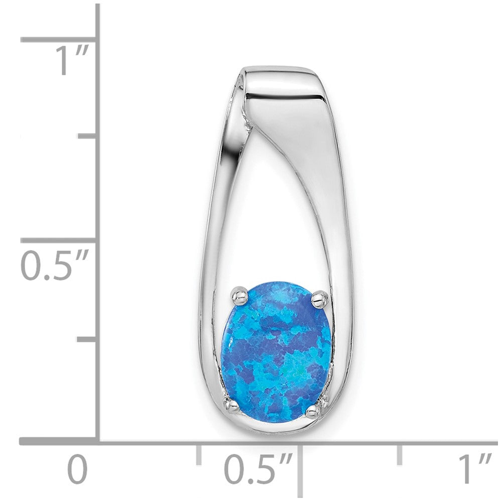 Sterling Silver Rhodium-plated Blue Created Opal Slide Pendant