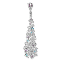 Sterling Silver Rh-plated Polished White/Blue/Purple CZ Teardrop Pendant