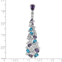 Sterling Silver Rh-plated Polished White/Blue/Purple CZ Teardrop Pendant
