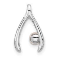 Sterling Silver Rh-plated FWC Pearl/CZ Wishbone Chain Slide Pendant