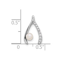 Sterling Silver Rh-plated FWC Pearl/CZ Wishbone Chain Slide Pendant