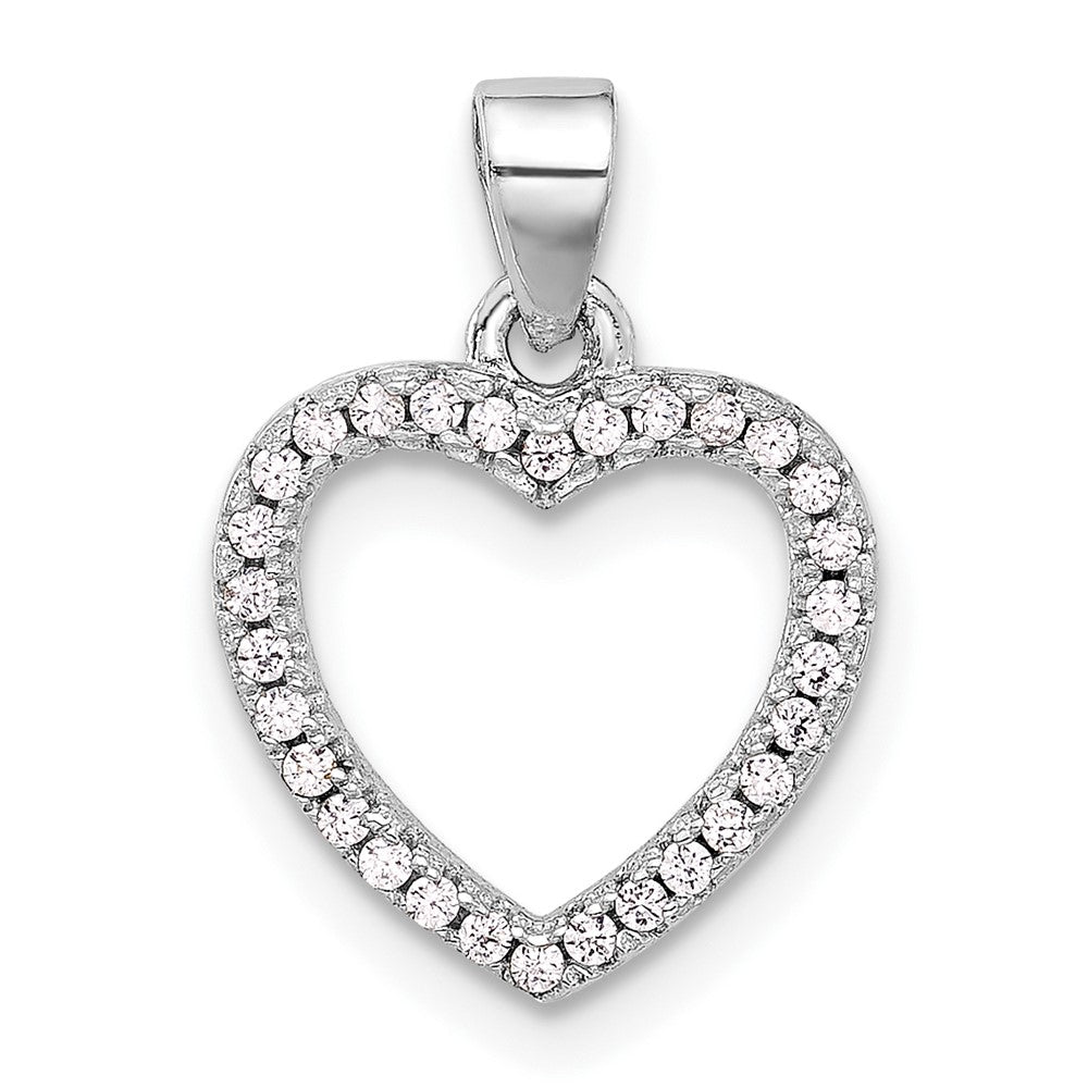 Sterling Silver Rhodium-plated CZ Heart Pendant
