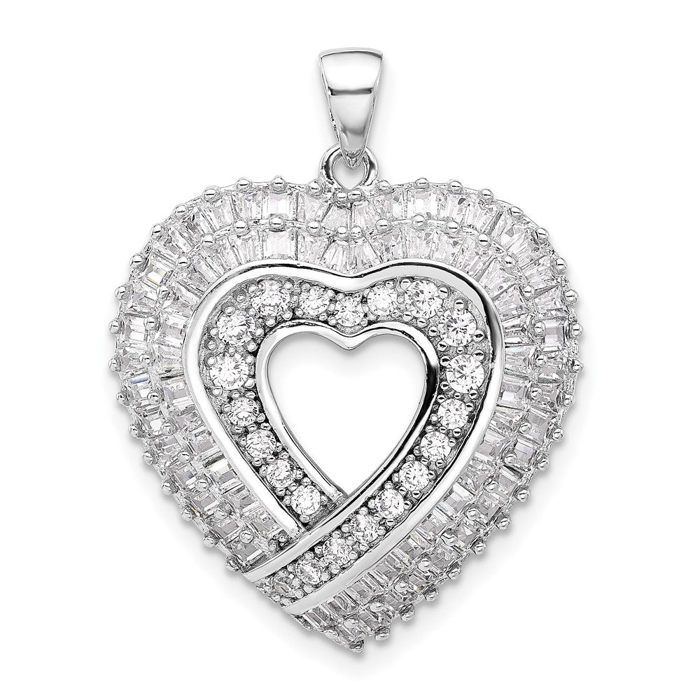 Sterling Silver Rhodium-plated CZ Heart Pendant