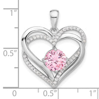 Sterling Silver Rhodium-plated Pink and White CZ Double Heart Pendant