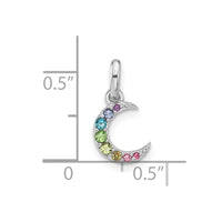 Sterling Silver Rhodium-plated Rainbow Crystal Moon Children's Pendant