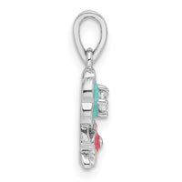 Sterling Silver RH-plated Blue/Pink Enamel & CZ Floral Children's Pendant