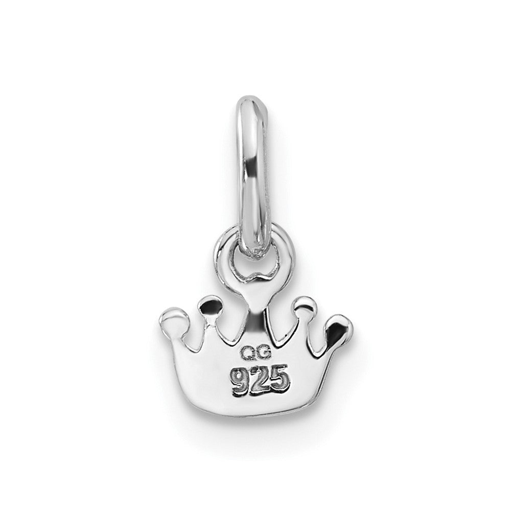 Sterling Silver RH-plated Pink Enameled Heart Crown Petite Pendant