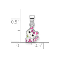 Sterling Silver Rhod-plated Multi-color Enameled Cat Petite Pendant
