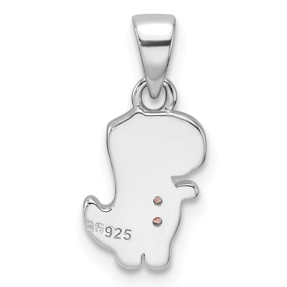 Sterling Silver RH-plated Pink Enamel & CZ Dinosaur Children's Pendant