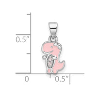 Sterling Silver RH-plated Pink Enamel & CZ Dinosaur Children's Pendant