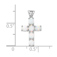 Sterling Silver Flash Platinum-plated Created Opal Cross Pendant