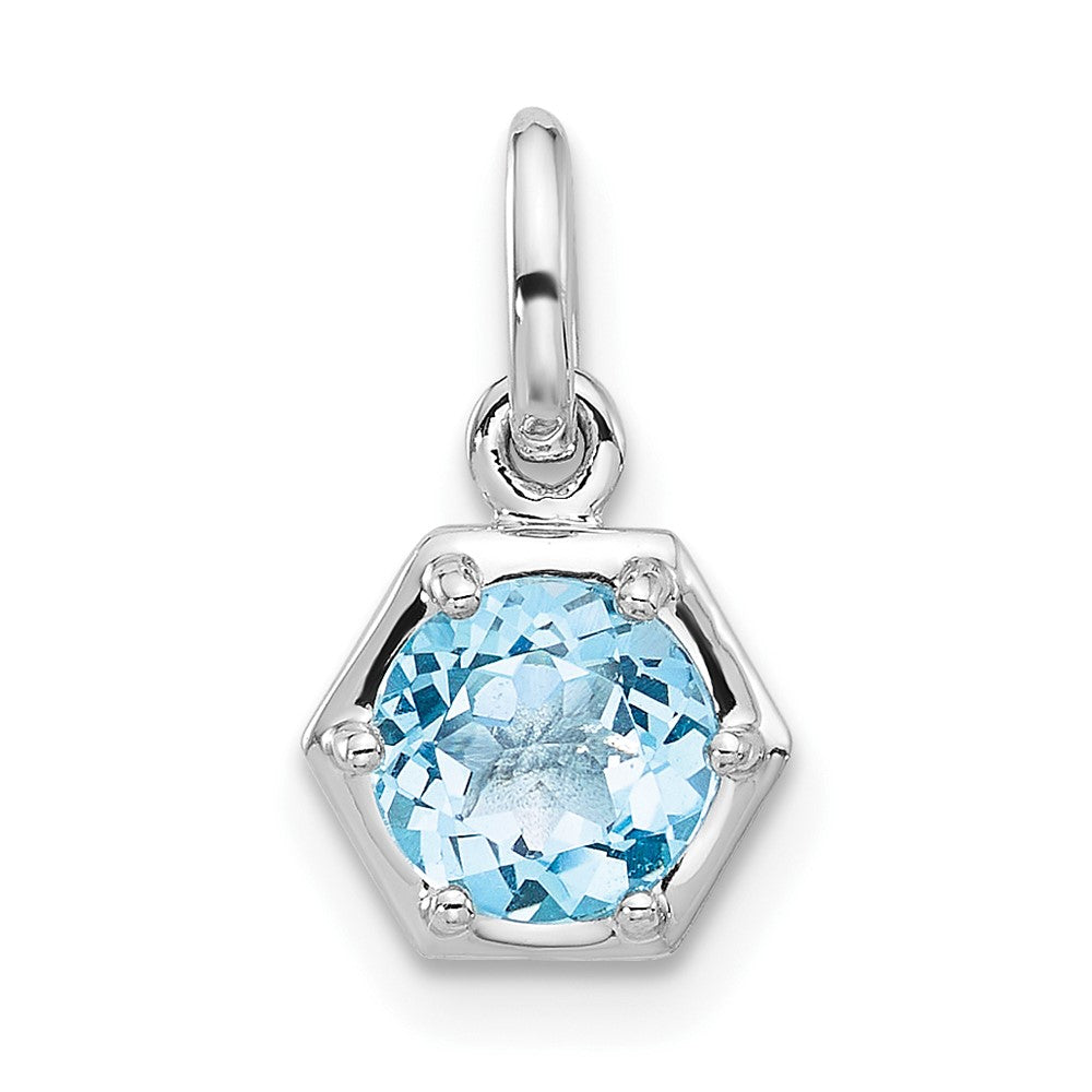 Sterling Silver Rh-plated Polished Solitaire Sky Blue Topaz Charm Pendant