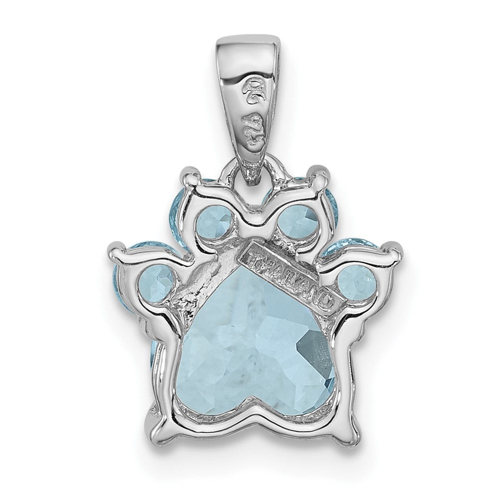 Sterling Silver Rhodium-plated Polished Sky Blue Topaz Paw Pendant