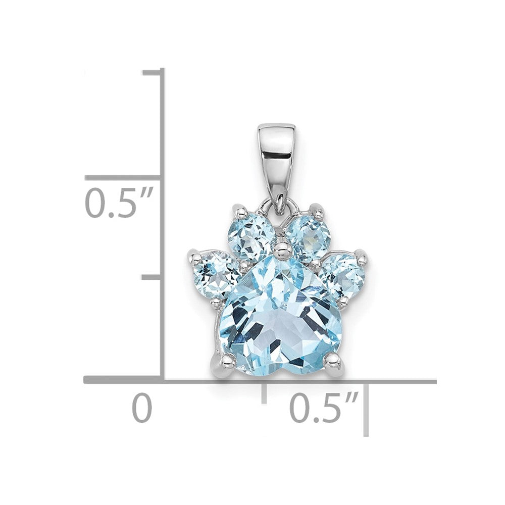 Sterling Silver Rhodium-plated Polished Sky Blue Topaz Paw Pendant