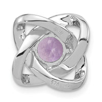 Sterling Silver Rhodium-plated Polished Amethyst/CZ Chain Slide Pendant