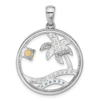 Sterling Silver Rh-plated Rainbow Multi-Gemstone Ocean Palm Tree Pendant