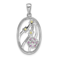 Sterling Silver Rhodium-plated Amethyst and Peridot Flower Pendant