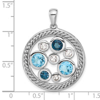 Sterling Silver Rhodium-plated Multi-color Topaz Circle Pendant