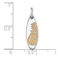 Sterling Silver Rh-plated Yellow Enamel Pineapple Surfboard Pendant