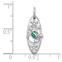 Sterling Silver Rh-plated Polished Paua Shell Turtle Surfboard Pendant