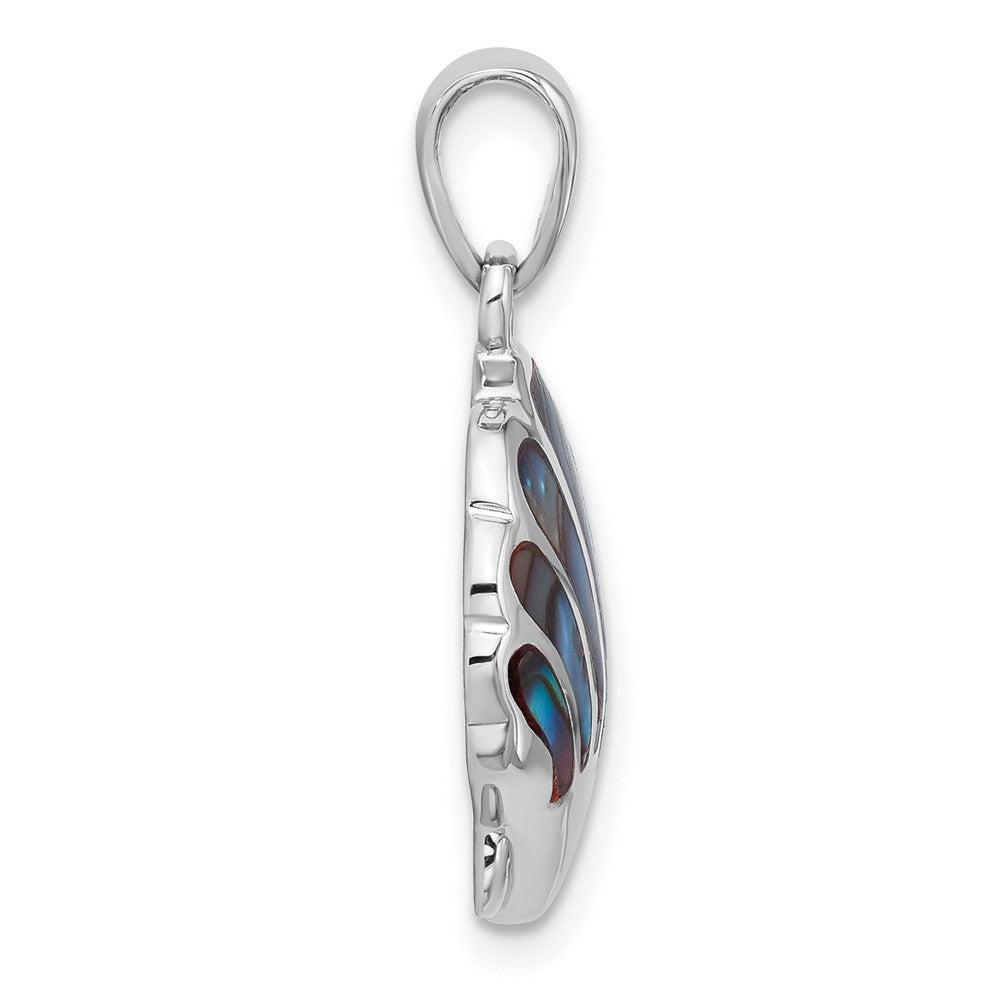 Sterling Silver Rh-plated Polished Abalone Shell Pendant