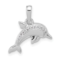 Sterling Silver Rh-plated Polished CZ Dolphin Pendant