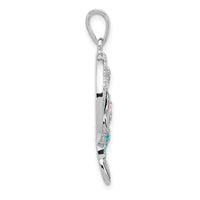 Sterling Silver Rh-plated Polished & Antiqued CZ Mermaid Pendant