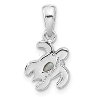Sterling Silver RH-plated Antiqued Crystal May Birthstone Turtle Pendant
