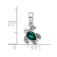 Sterling Silver RH-plated Antiqued Crystal May Birthstone Turtle Pendant