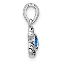 Sterling Silver RH-plated Antiqued Crystal Sep Birthstone Turtle Pendant
