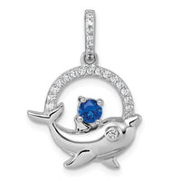 Sterling Silver Rhodium-plated Blue and White CZ Dolphin Pendant