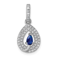 Sterling Silver Rhodium-plated Blue and White CZ Teardrop Pendant