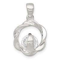 Sterling Silver Polished CZ Twisted Circle Pendant