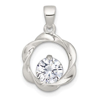 Sterling Silver Polished CZ Twisted Circle Pendant