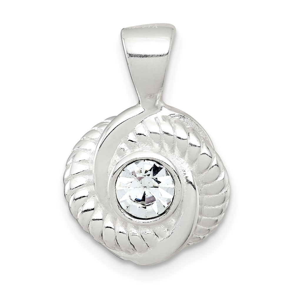 Sterling Silver Polished and Textured CZ Knot Pendant