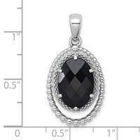 SS RH-plated Polished and Beaded Fancy Black Onyx Oval Pendant