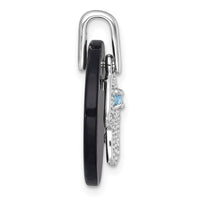 SS RH-plated Polished LSBT CZ and Onyx Hamsa Circle Pendant