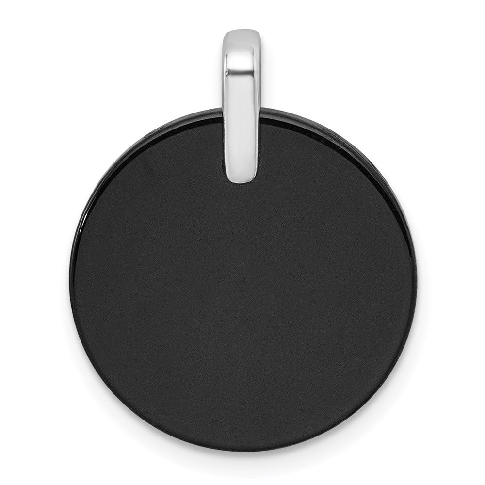 Sterling Silver RH-plated Polished Onyx and CZ Leaf Circle Pendant