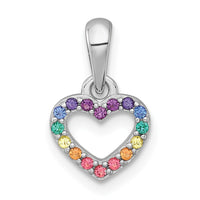 Sterling Silver RH-ptld Multi-color Nano Crystals Heart Petite Pendant