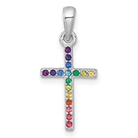 Sterling Silver RH-pltd Rainbow Nano Crystals Cross Pendant