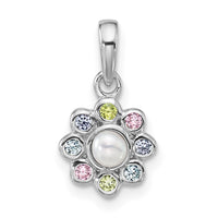 Sterling Silver Rh-plated Children's CZ And FWC Pearl Pendant