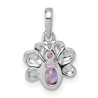 Sterling Silver Rhodium-plated Pink and Purple CZ Butterfly Pendant