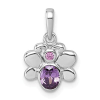 Sterling Silver Rhodium-plated Pink and Purple CZ Butterfly Pendant