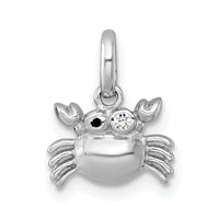 Sterling Silver RH-pl Polished Black Enamel and CZ Crab Pendant