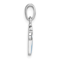 Sterling Silver Rhodium-plated Enamel Blue Cross Pendant